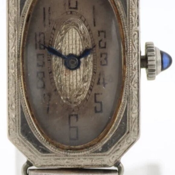 Vintage Gcering Art Deco Sapphire Ladies Mechanical Wristwatch 14k White RGP main image 4